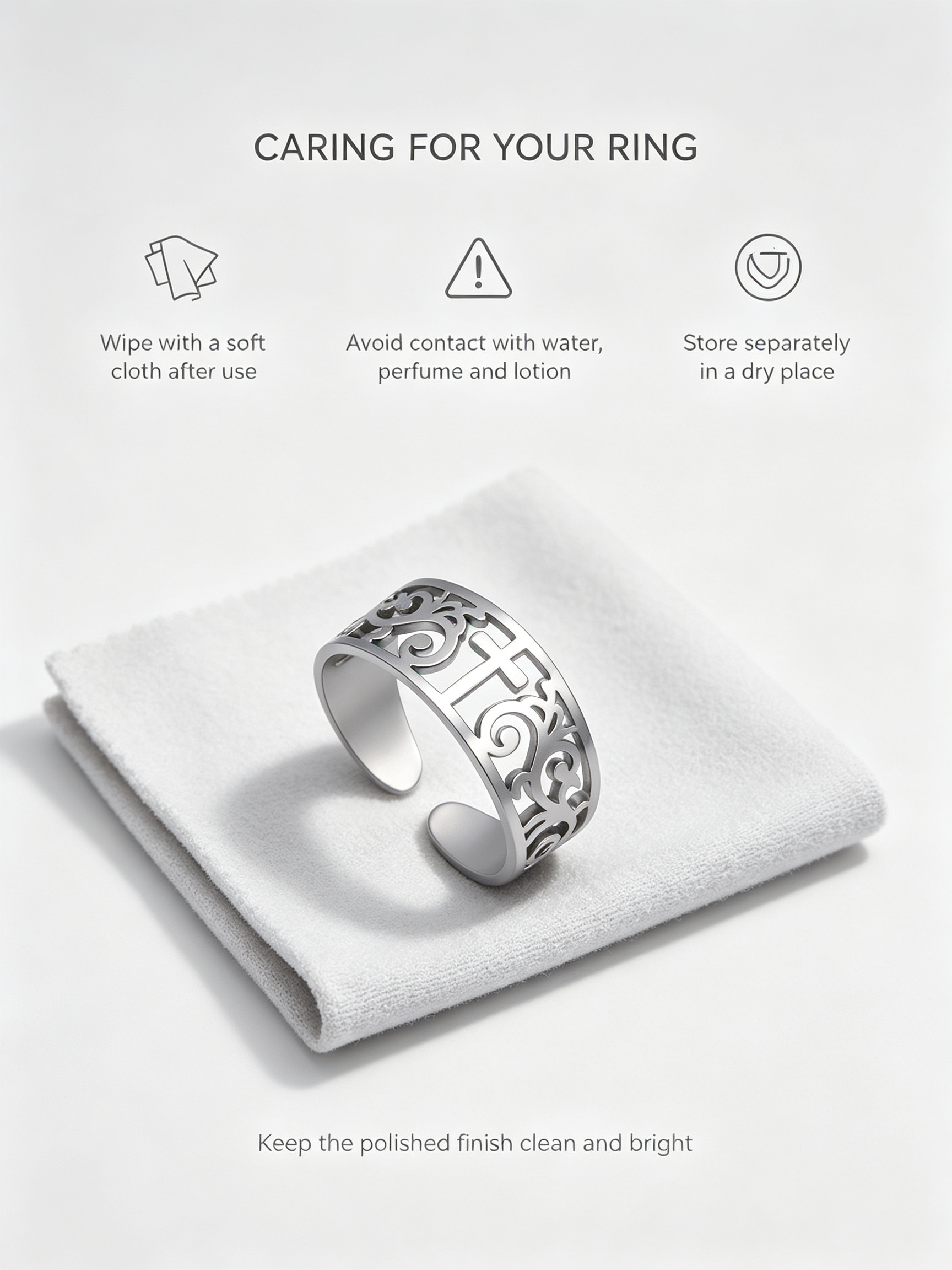 Stainless Steel Openwork Cross Ring