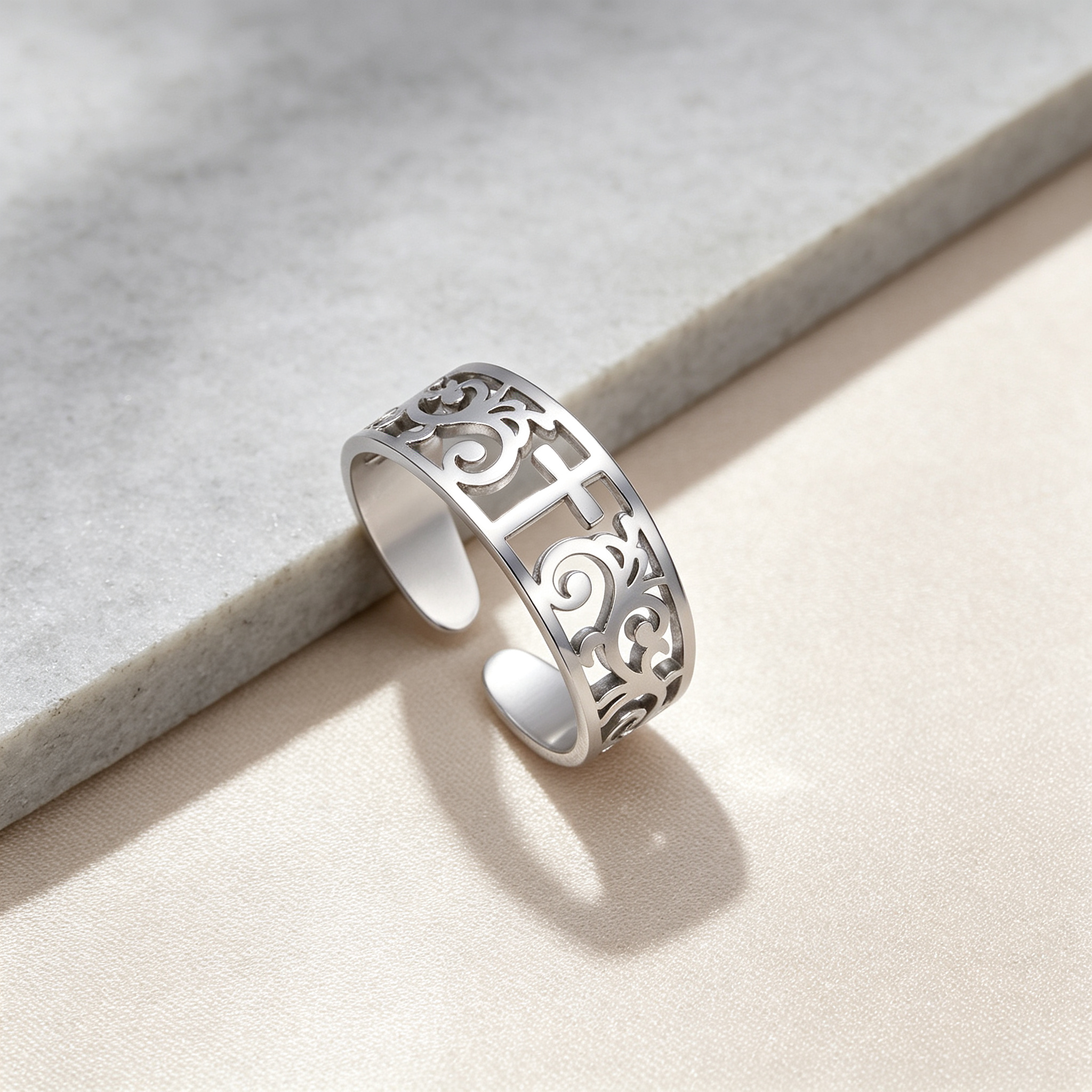 Stainless Steel Openwork Cross Ring