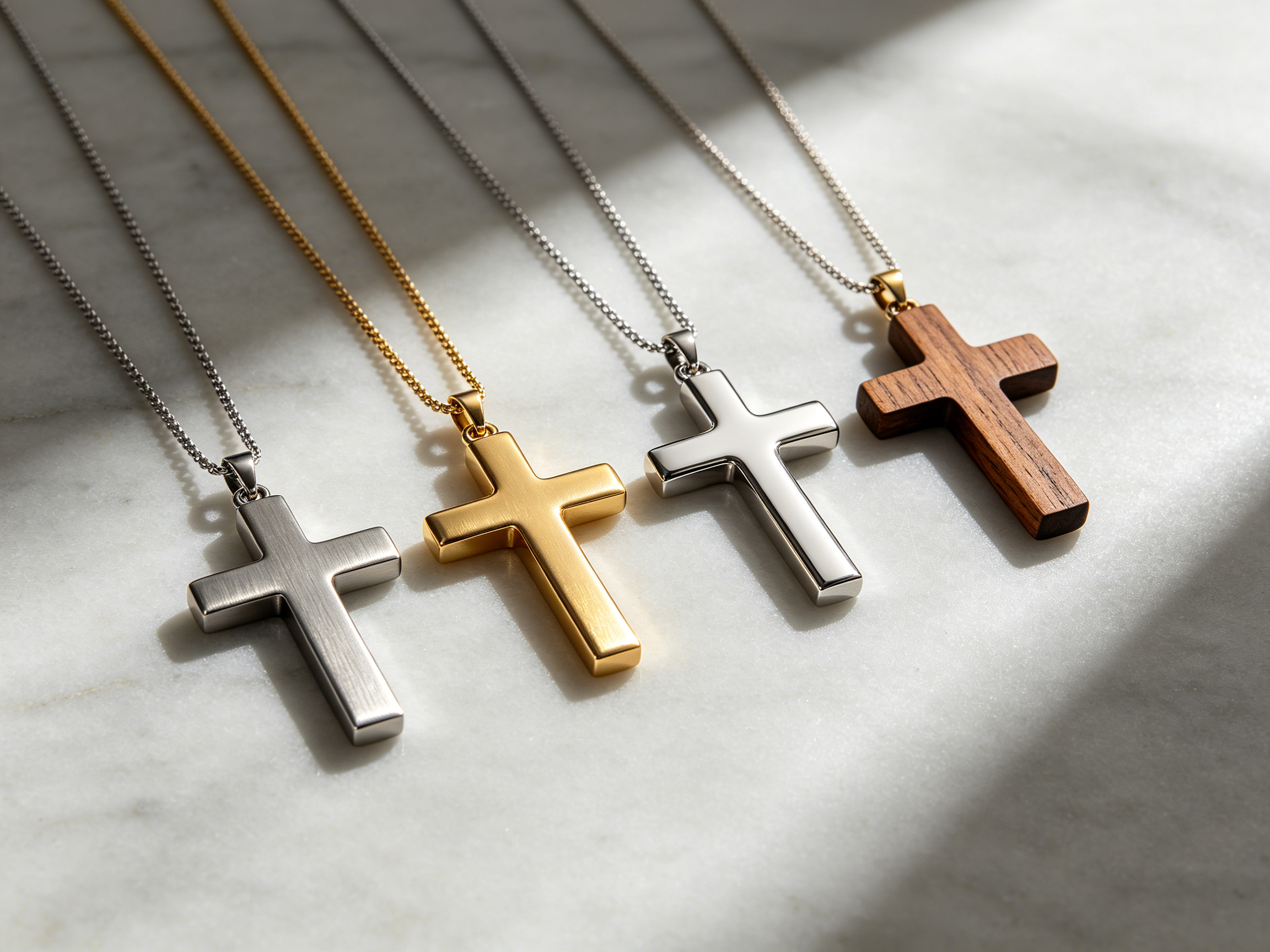 stainless steel gold silver and wooden cross necklace materials