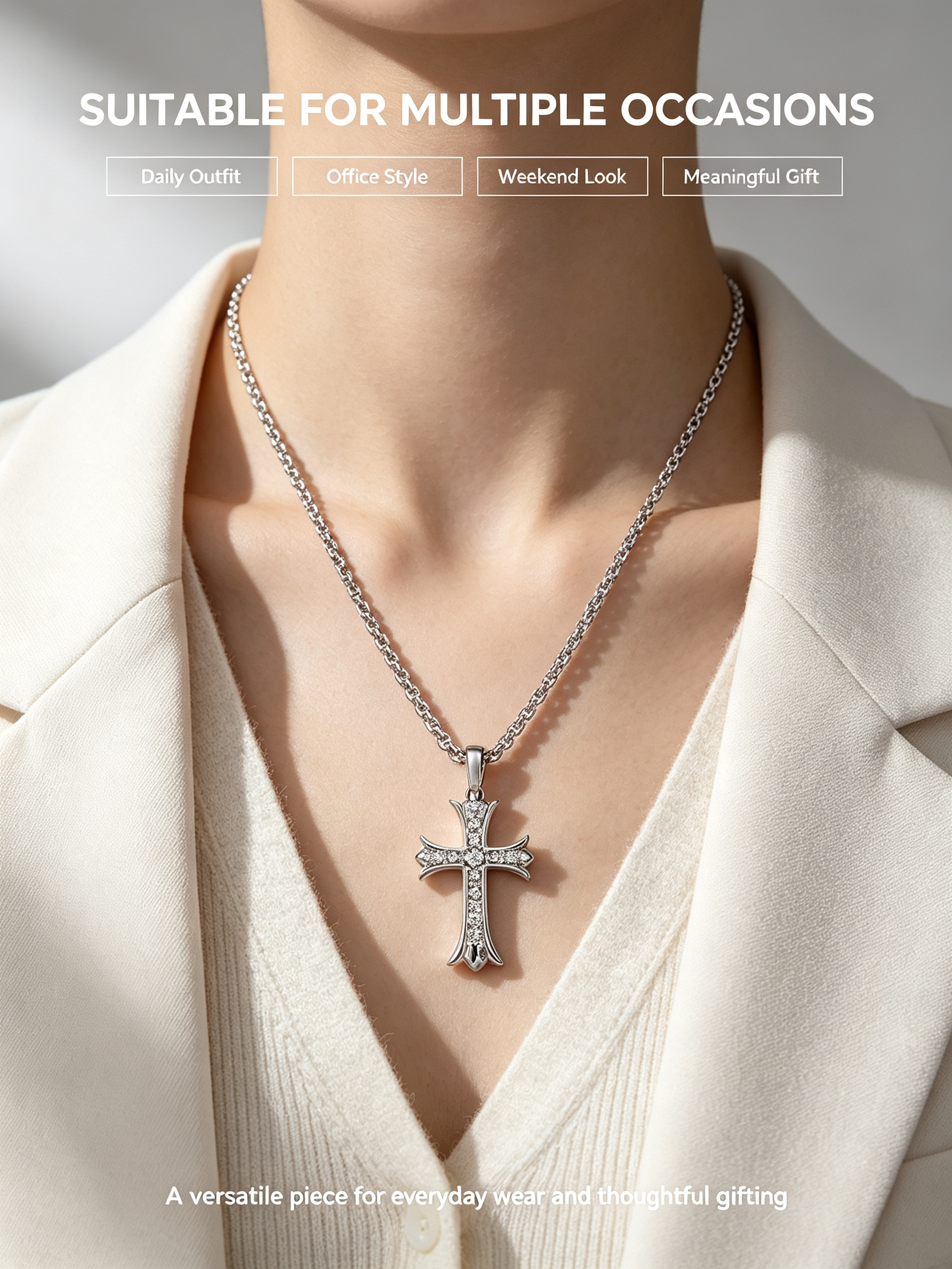 Silver-Tone Crystal Cross Necklace
